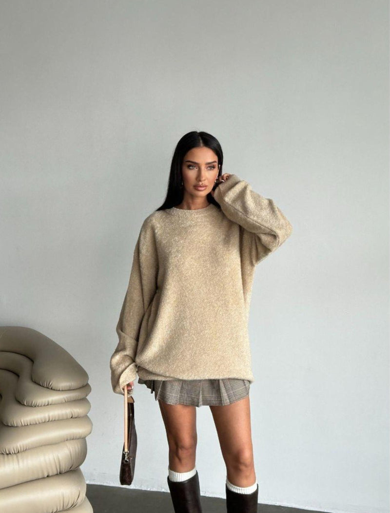 Womens fluffy loose fit long sleeve sweatshirt pullover sweater top style 3521