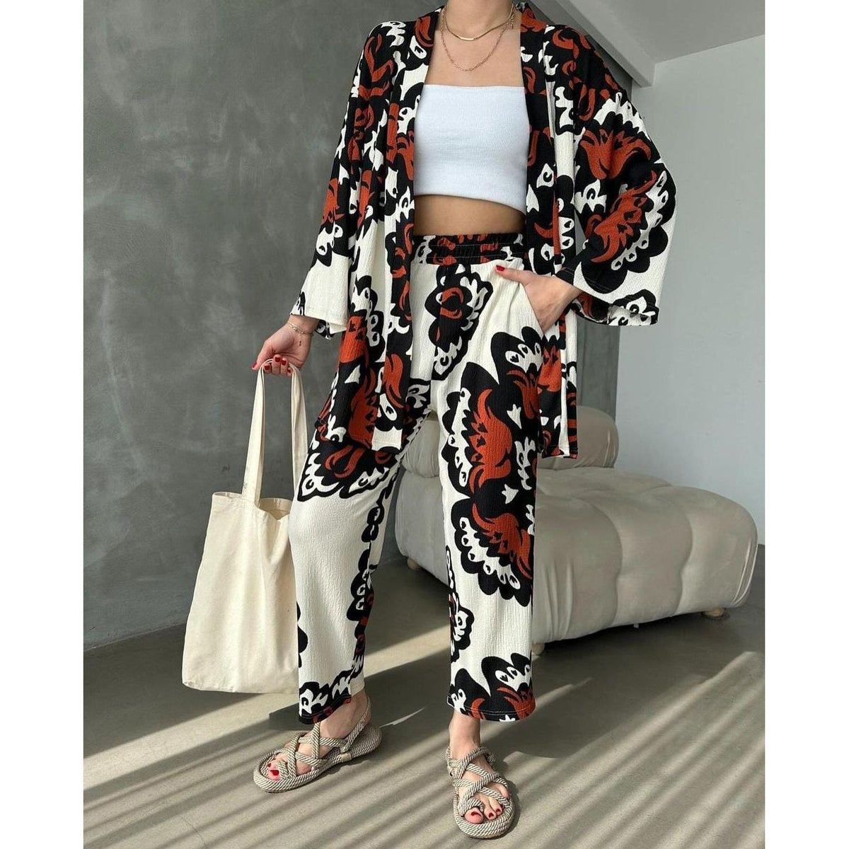 Ethnic print 2 pc Kimono set