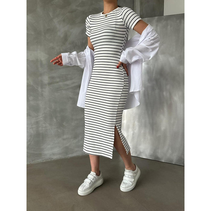 Black/White textured stripe dress