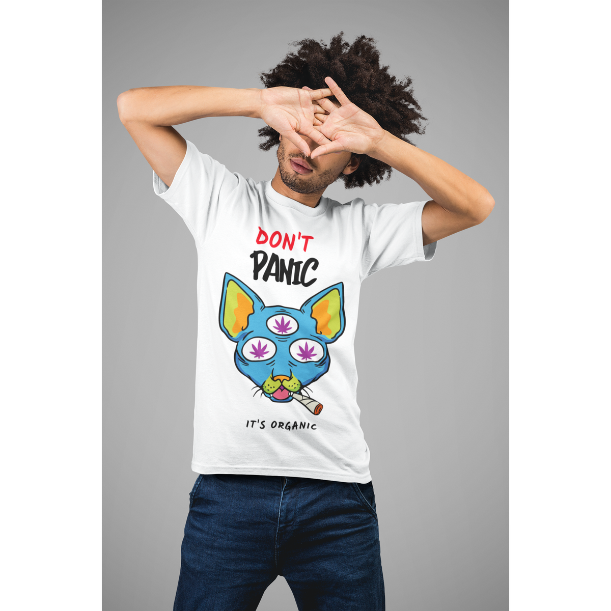 Unisex Short sleeve crew neck cotton t-shirt don't panic WHITE