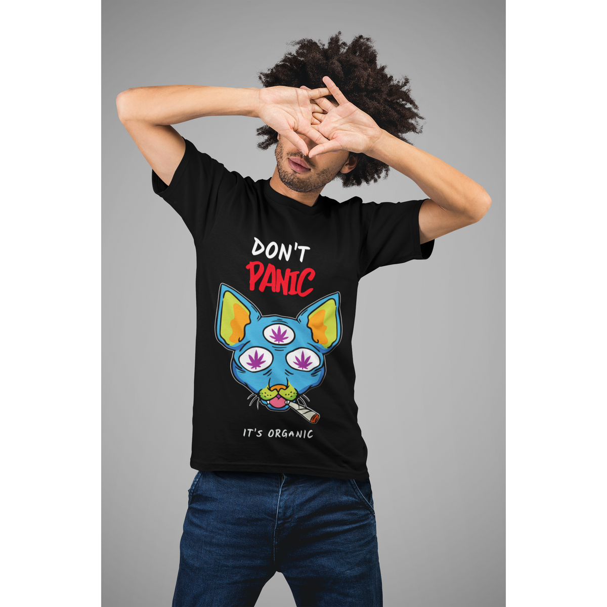 Unisex Short sleeve crew neck t-shirt dont panic BLACK