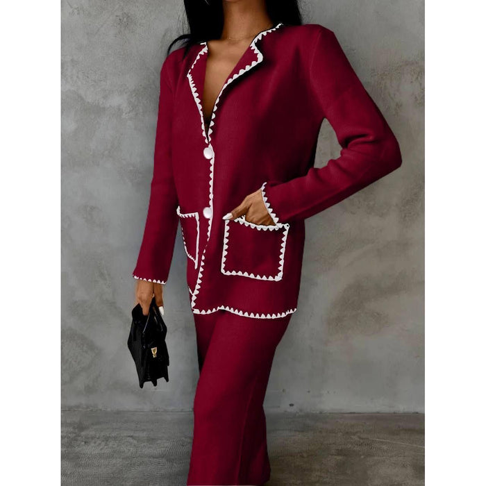 style 4423A ladies knitted 2 piece jacket/pants set 50% wool