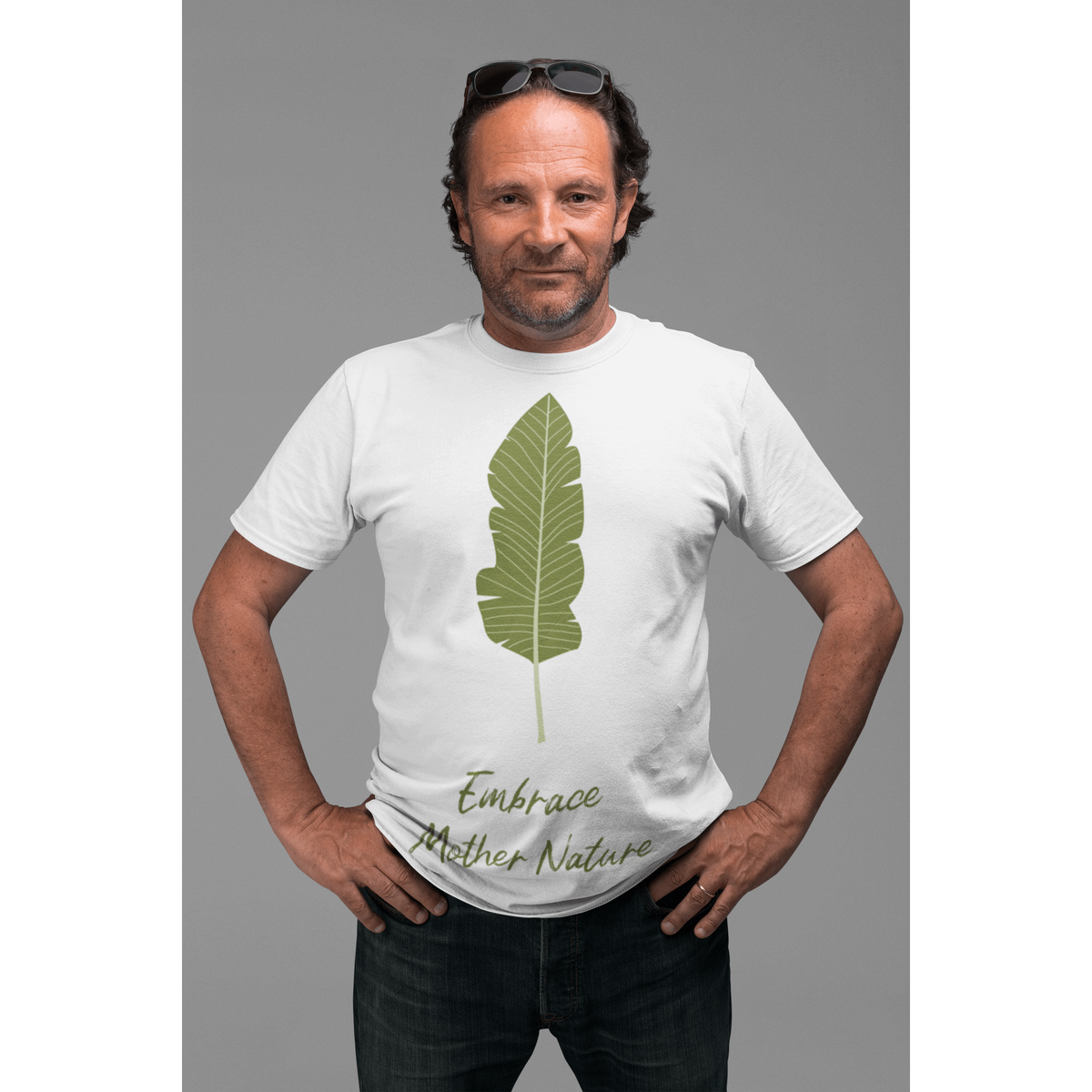 Short sleeve crew neck t-shirt leaf White