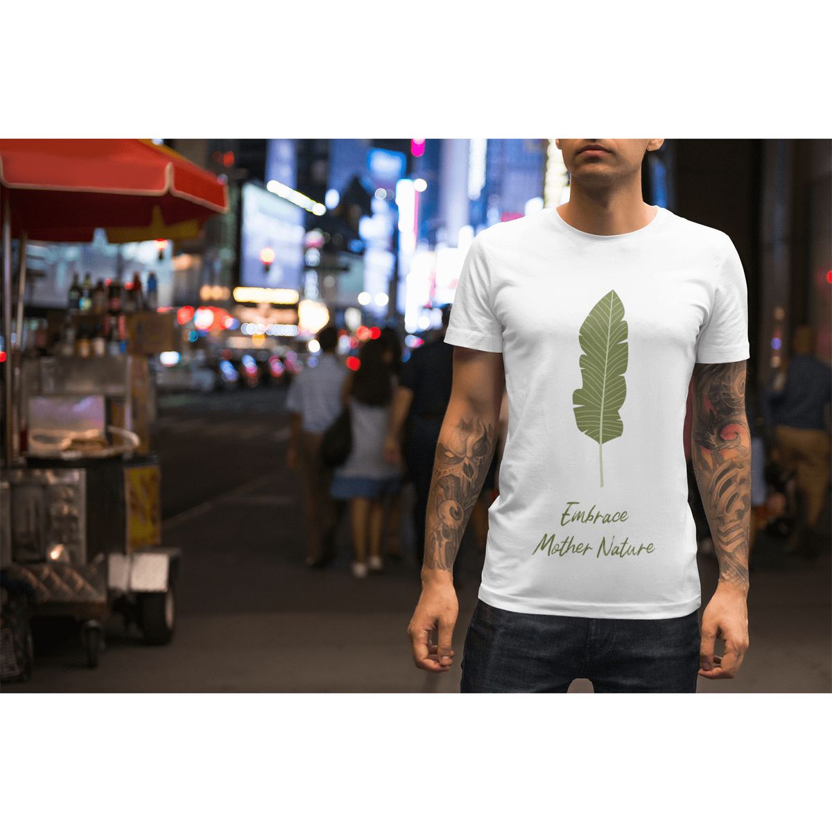 Short sleeve crew neck t-shirt leaf White